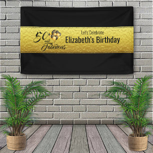 Elegant 50. Geburtstag Gold Foil Schwarze Typograf Banner