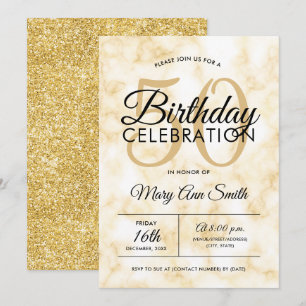 Elegant 50. Geburtstag Gold Marmor Glam Einladung