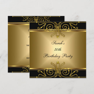 Elegant 50. Geburtstag Gold Schwarz Einladung