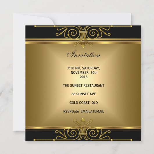 Elegant 50. Geburtstag Gold Schwarz Einladung (Rückseite)