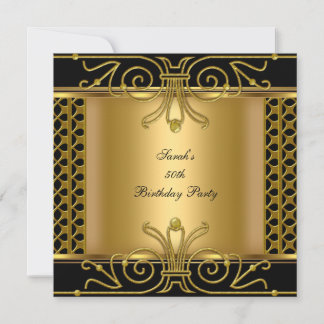 Elegant 50. Geburtstag Gold Schwarz Einladung