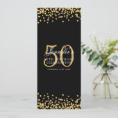 Elegant 50. Geburtstag Menü Gold Black Confetti Einladung (Stehend Vorderseite)