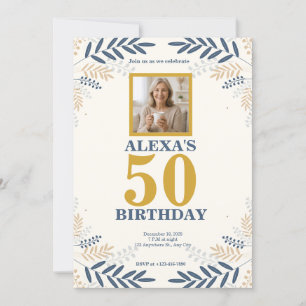 Elegant 50. Geburtstag Navy Blue Gold Celebration Einladung