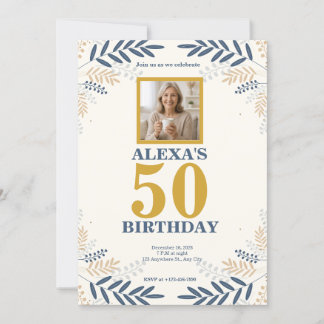 Elegant 50. Geburtstag Navy Blue Gold Celebration Einladung