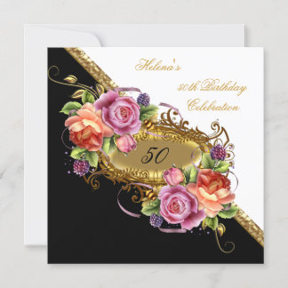 Elegant 50. Geburtstag Pink lilac White Gold Einladung