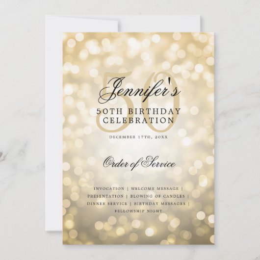 Elegant 50. Geburtstag Programm Gold Bokeh mit Men (Vorderseite)
