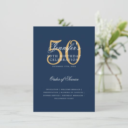 Elegant 50. Geburtstag Programm Gold Navy Blue Men (Stehend Vorderseite)