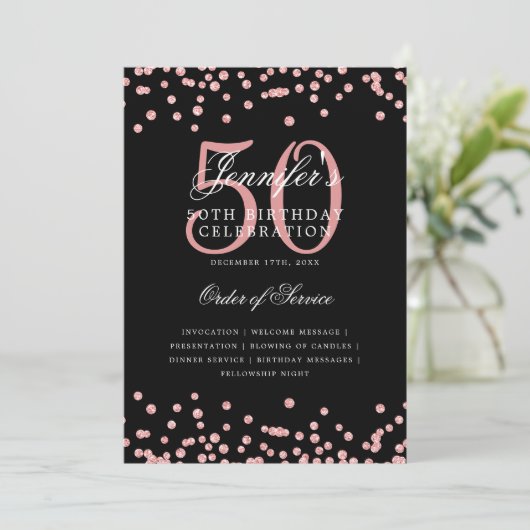 Elegant 50. Geburtstag Programm Menü Rose Gold Bla (Stehend Vorderseite)