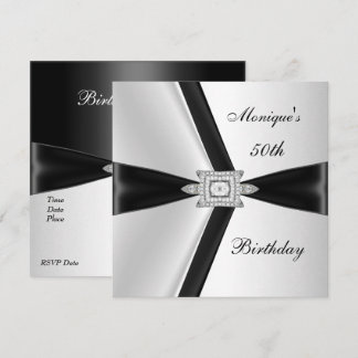 Elegant 50. Geburtstag Schwarz-weiß Diamond Einladung