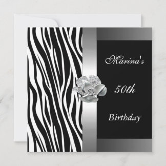 Elegant 50. Geburtstag Schwarz-weiß Silver Zebra Einladung