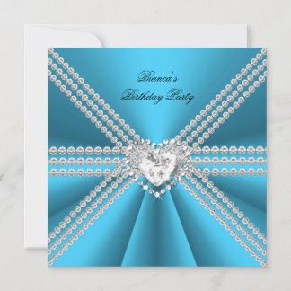 Elegant 50. Geburtstag Silver Blue Diamond Herz Einladung