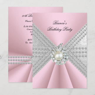 Elegant 50. Geburtstag Silver Pink Diamond Pearl Einladung