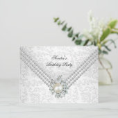 Elegant 50. Geburtstag Silver White Diamond Pearl Einladung (Stehend Vorderseite)