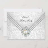 Elegant 50. Geburtstag Silver White Diamond Pearl Einladung (Vorderseite)
