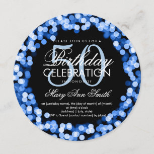 Elegant 50. Geburtstag Sparkling Light Blue Einladung