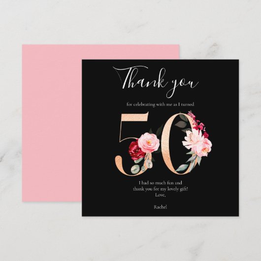 Elegant 50. Geburtstag Vielen Dank Flat Card Dankeskarte (Vorne/Hinten)