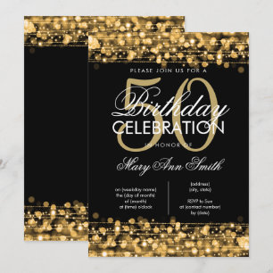 Elegant 50. Geburtstagsparty Glitzern Gold Einladung