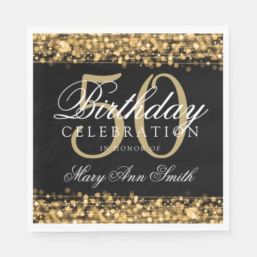 Elegant 50. Geburtstagsparty Glitzern Gold Serviette (Vorderseite)