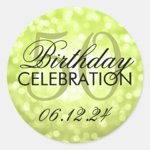 Elegant 50. Geburtstagsparty Green Glitzer Lights Runder Aufkleber