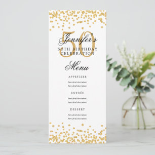 Elegant 50. Geburtstagsparty Menü Gold Confetti Einladung