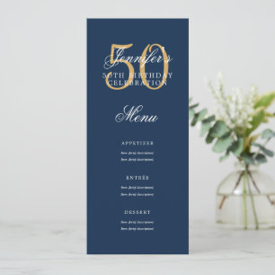 Elegant 50. Geburtstagsparty Menü Gold Navy Blue Einladung