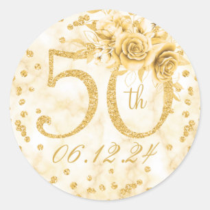 Elegant 50. Geburtstagsparty Modernes Marmor Gold Runder Aufkleber