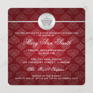 Elegant 50. Geburtstagsparty Royal Crown Red Einladung