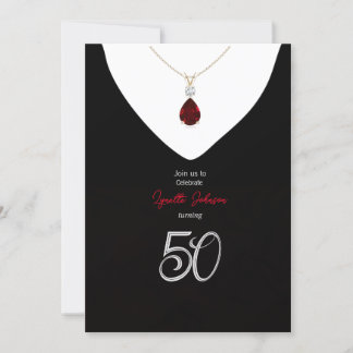 Elegant 50. Geburtstagsparty Ruby Red Necklace Einladung