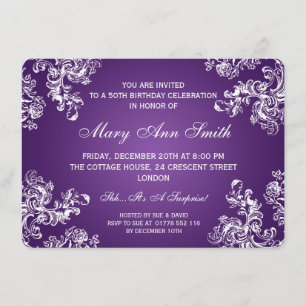 Elegant 50. Geburtstagsparty Vintagen Wirbel 2 Pur Einladung