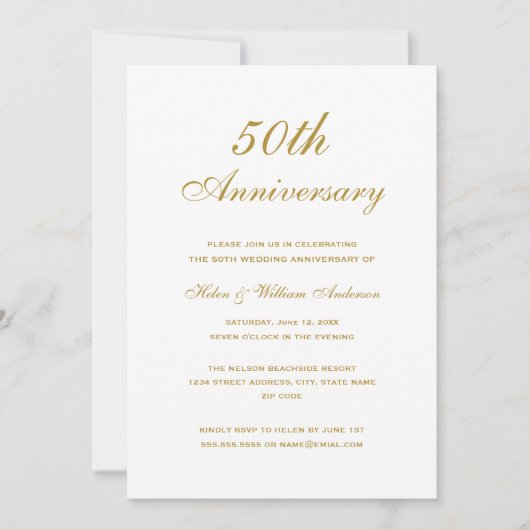Elegant 50. Hochzeitstag Gold Einladung (Vorderseite)