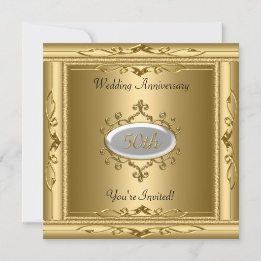 Elegant 50. Hochzeitstag Gold White Einladung (Vorderseite)