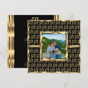 Elegant 50. Hochzeitstag Schwarz und Gold Einladung