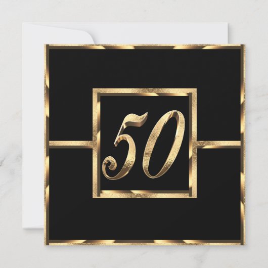Elegant 50 Jahre Einladung Black and Gold (Vorderseite)