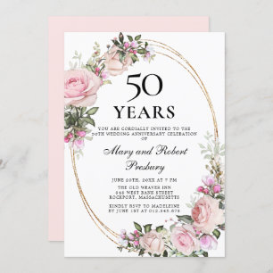 Elegant 50 Jahre Jubiläum Pink Rose Floral Einladung