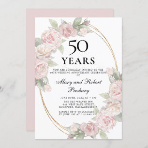 Elegant 50 Jahre Jubiläum Pink Rose Floral Einladung