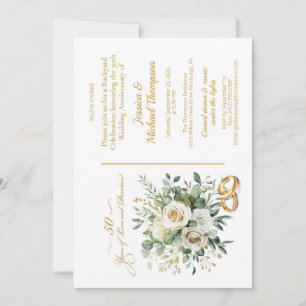 Elegant 50 Jahre Jubiläum White Roses Gold Rings Einladung
