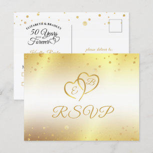 Elegant 50-jähriges Monogram Hearts Gold UAWG Einladungspostkarte