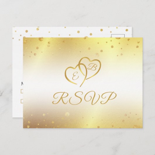 Elegant 50-jähriges Monogram Hearts Gold UAWG Einladungspostkarte (Vorne/Hinten)