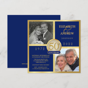Elegant 50. Jubiläum Dann Jetzt Navy Blau Einladung