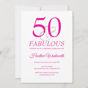 Elegant 50 und Fabelhaft 50. Geburtstag Pink Einladung