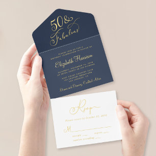 Elegant 50 und fabelhaft Blue 50. Geburtstagsparty All-in-One-Einladung