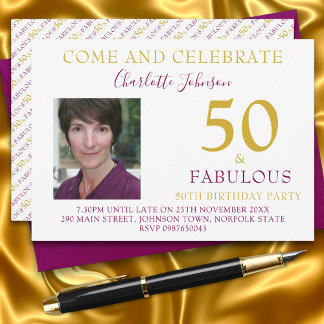 Elegant 50 und Fabelhaft Foto 50. Geburtstag Einladung