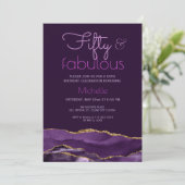 Elegant 50 und fabelhaft Lila Gold Agate Einladung (Stehend Vorderseite)