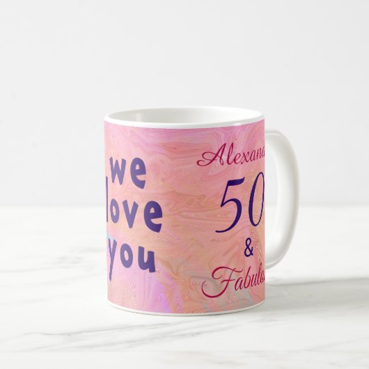 Elegant 50 und fabelhaft rosa Wasserfarbe Custom Kaffeetasse (VorderseiteRechts)