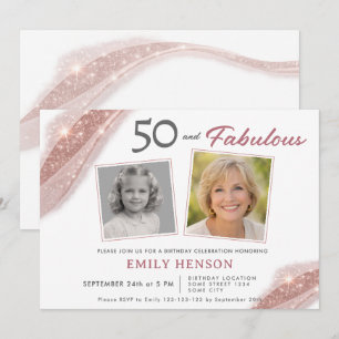 Elegant 50 und Fabelhaft Roségold Foto Geburtstag Einladung