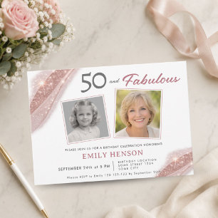 Elegant 50 und Fabelhaft Roségold-Foto-Geburtstag Einladung