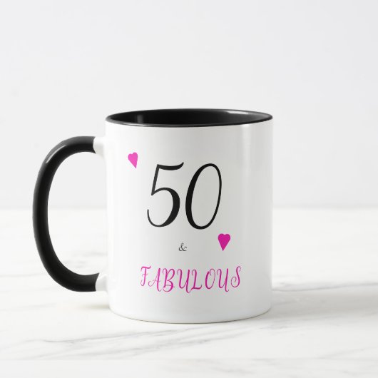 Elegant 50 und fabelhafte rosa Herzen 50. Geburtst Tasse (Links)