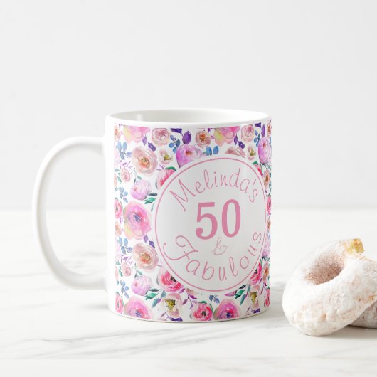 Elegant 50 und fabelhafte Wasserfarbe Kaffeetasse (Mit Donut)