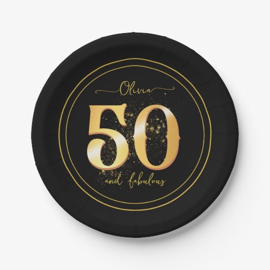 Elegant 50 und fabelhafter Glitzer Gold Black Pappteller (Vorderseite)