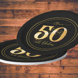 Elegant 50 und fabelhafter Glitzer Gold Black Pappteller